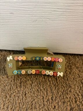 Olive Green Large Boutique Hair Clip with 'The Princess and The Frog' Theme